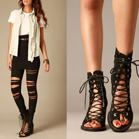 JEFFREY CAMPBELL 7.5 Covet Black Lace up heel Sandal Free People - Picture 2 of 13